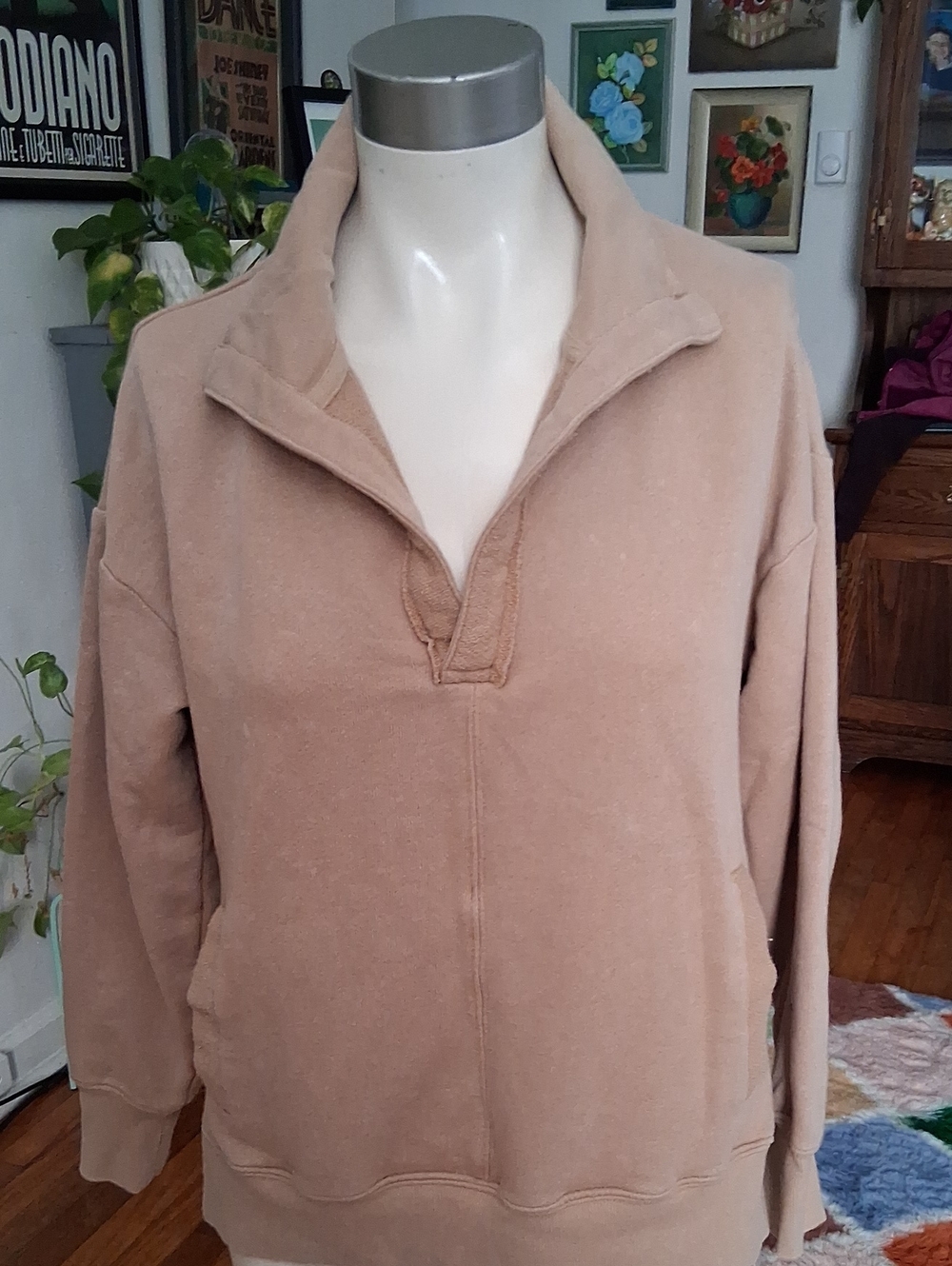 Women's Beige Pullover Jacket - Casual Half-Zip